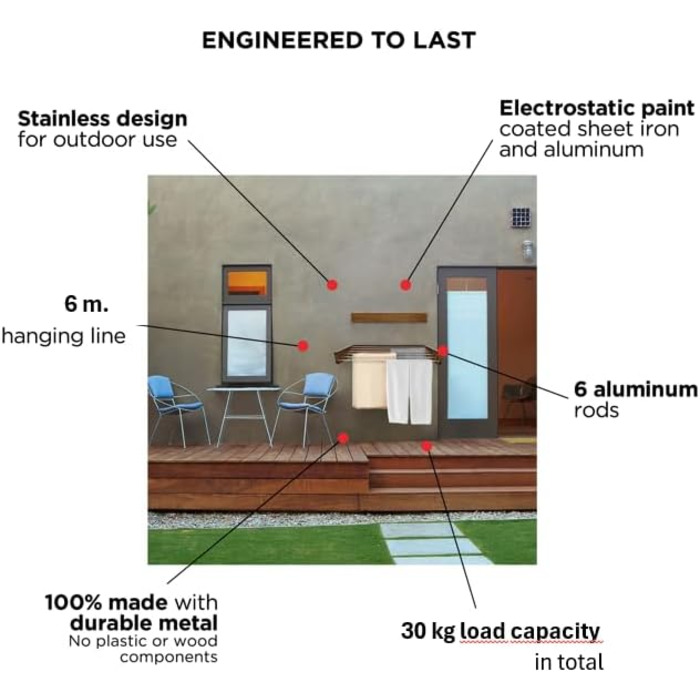 Настінна сушилка для білизни - розсувна, чорна, 100 см