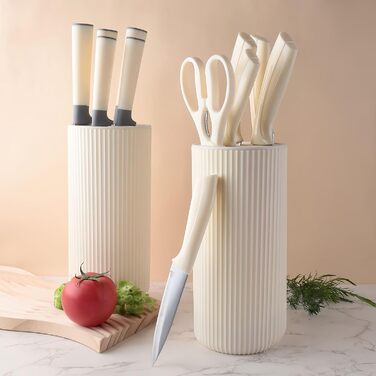 Набір кухонних ножів 7 шт. з бруском, Messerblock, з нержавіючої сталі, для кухні, нарізки м'яса та овочів (Бежевий)