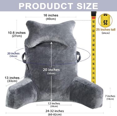 Лежак для читання з підголовником та підлокітником, сірий - ідеальний для читання та відпочинку в ліжку, на дивані чи на підлозі