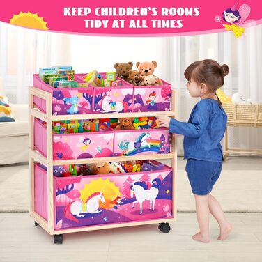 Органайзер для іграшок HOMCENT з колесами та 6 контейнерами великої місткості для дитячої кімнати, дівчачої кімнати