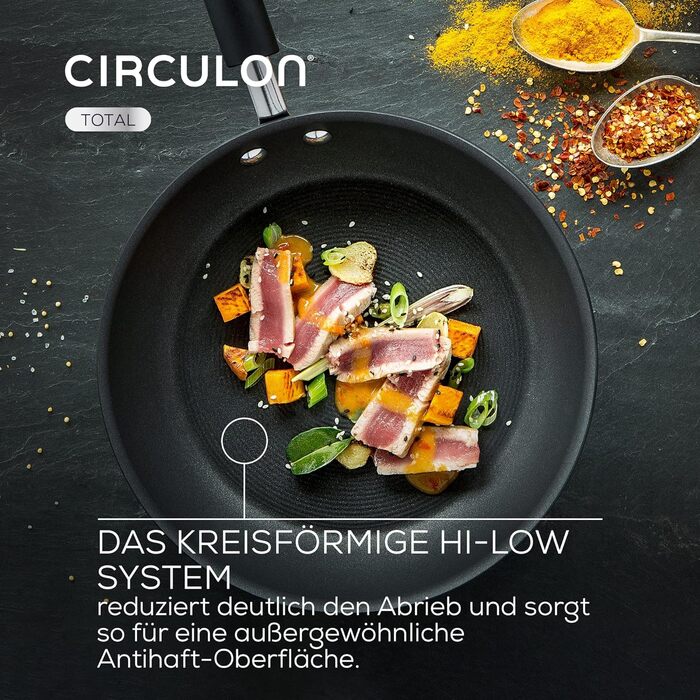 Індукційна сковорода для вок з антипригарним покриттям Circulon-30 см з ручкою для сервірування-Індукційна сковорода-Духовка