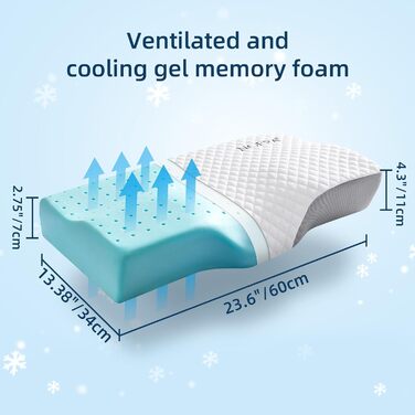 Подушка для шиї NOFFA з піни з ефектом пам'яті, ортопедична охолоджуюча подушка для тих, хто спить на спині та животі