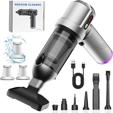 Акумуляторний ручний пилосмок 4 в 1, бездротовий портативний пилосос для авто та дому, 25000Па, з автоматичним очищенням та потужним всмоктуванням для шерсті тварин, сріблястий
