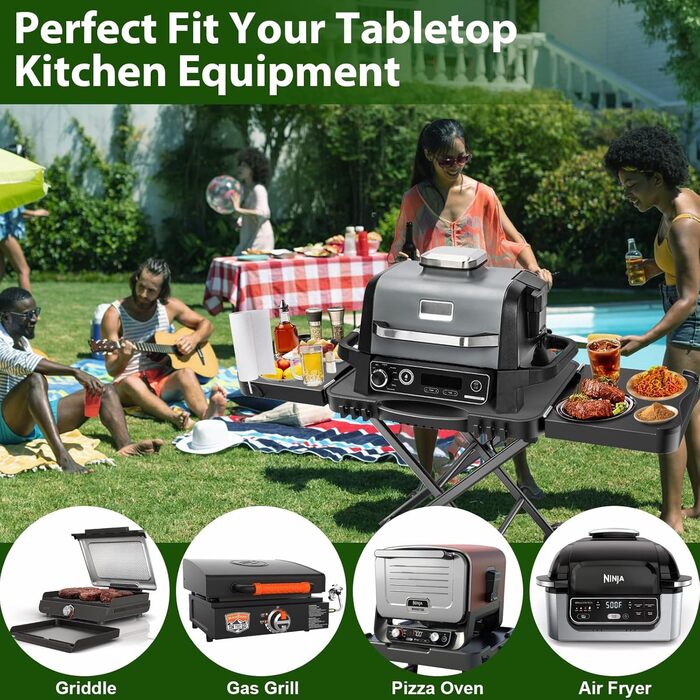 Мобільний гриль-візок для Ninja Woodfire, Weber, Blackstone, Nexgrill, Traeger та більшості переносних грилів та піч-грилів, з колесами та тримачем для паперових рушників, 129,5 см