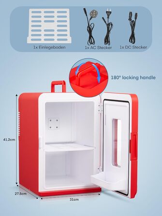 Mini холодильник FOHERE 15L з функцією охолодження та обігріву, для дому, офісу та авто, червоний