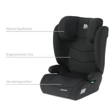 Автокрісло Deryan Charlie i-Size 100-150 см, 9-36 кг, 3.5-12 років, Чорне - з ременями безпеки, регульований підголівник, бічний захист