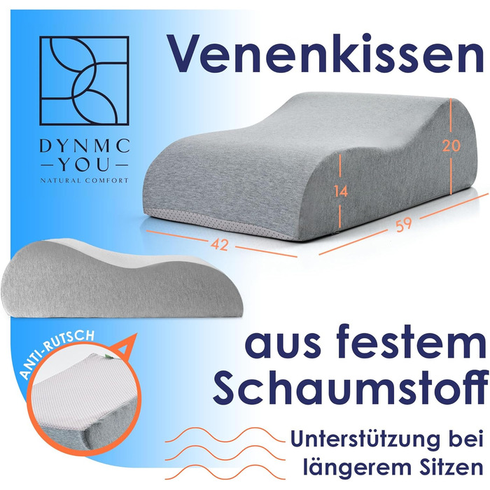 Подушка для ніг Ergonomisches Venenkissen – ортопедична подушка для ніг для дорослих, підтримка ніг, Oeko-Tex, розмір M (20см)