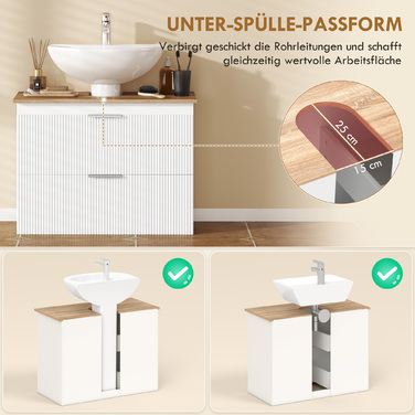 Підвісна шафка під раковину для ванної кімнати, 80 см, з двома великими висувними ящиками (підходить для раковин зі зливом та без), колір білий.