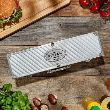 Набір для гриля AMAVEL з гриль-посудом та гравіюванням, персоналізований з ім'ям, з лопаткою, виделкою та щипцями, з нержавіючої сталі, подарунок для чоловіків