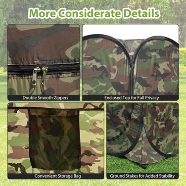 Намет для душу HOMASIS з сумкою, портативний переодягальня для кемпінгу, туалетний намет з вікном та кишенею, душова кабіна для відпочинку на природі, 120 x 120 x 190 см, зелений (Flecktarn)