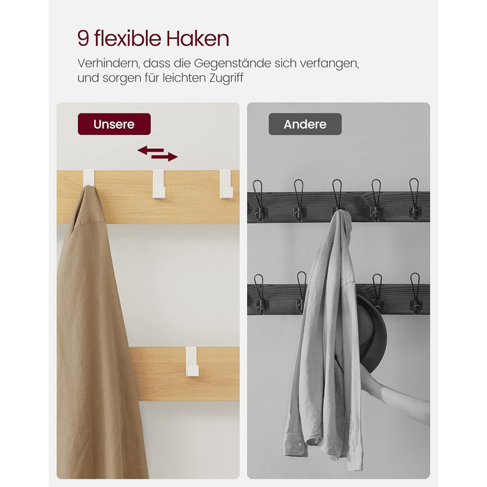 Дзеркало-вішалка VASAGLE HSR415B01 з банкеткою та полицею для взуття, 35 x 98 x 180 см, індустріальний дизайн, вінтажний колір