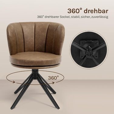 Крісла для їдальні WOLTU (2 шт), обертаються на 360°, з підлокітниками, для кухні та вітальні, стильні, витримують до 150 кг (штучна шкіра, темно-коричневі)