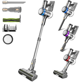 Акумуляторний пилосос Dzaki 45KPa бездротовий без мішка з дисплеєм, антинамотувальна щітка, 55 хв роботи, знімна батарея, для твердих поверхонь, шерсті тварин, килимів, авто (Золотистий сірий)