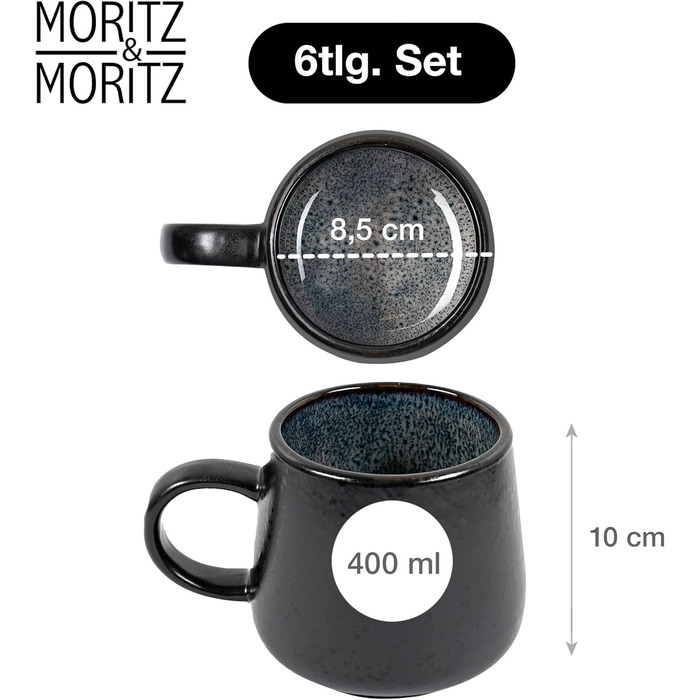 Набір посуду Moritz & Moritz SOLID 24 предмети для 6 осіб, кераміка, антрацит - обідні тарілки, глибокі тарілки, маленькі тарілки, чашки з ручками