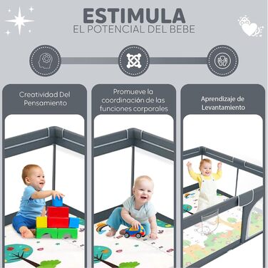 EveryKip® Дитячий манеж 120x120 см з сіткою, з дверцятами на блискавці, для дітей, з переносною сумкою та кільцями для ручок