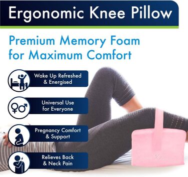 Ортопедична подушка під коліно з Memory Foam - для болю в спині, ішіасу та сну на боці. З інструкцією від лікарів. Білий (Рожевий, Regular)