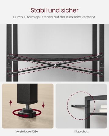 Стелаж VASAGLE Regal для книг, DVD та офісних документів, 4 яруси, 24x40x76,4 см, вінтажний коричнево-чорний колір (LLS098K02)