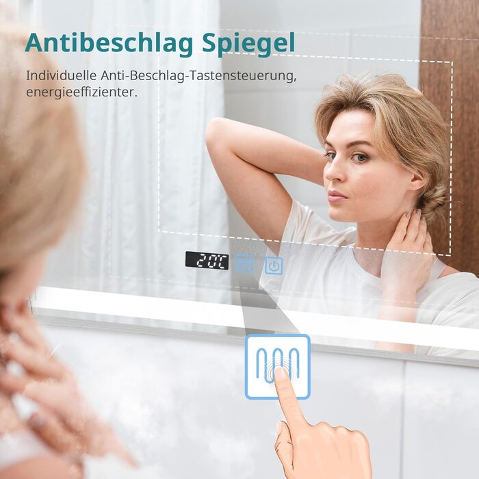 Дзеркало для ванної кімнати YOURLITE з підсвічуванням, 85x55 см, LED, сенсорне керування, 3 кольори світла, регулювання яскравості, антизапар, горизонтальне/вертикальне, IP44, білий (срібний, 80x60 см)