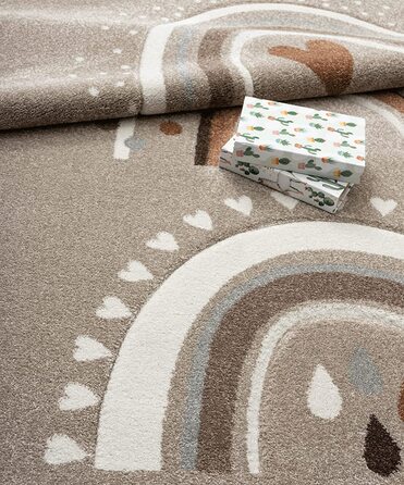 Сучасний м'який дитячий килим, м'який ворс, легкий у догляді, стійкий до фарбування, яскраві кольори, Райдужний візерунок, (200 х 290 см, бежевий)
