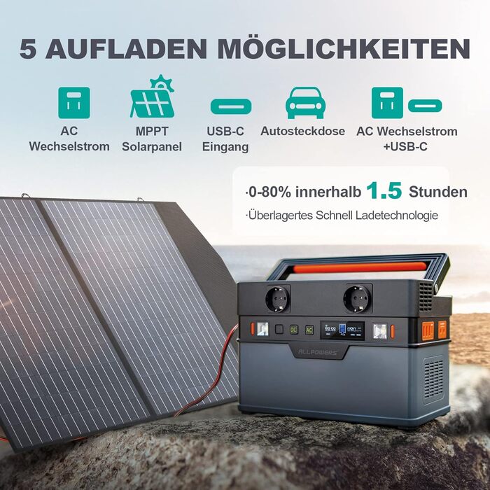 Портативна електростанція ALLPOWERS S700, ємність 606 Wh, номінальна потужність 700 W, пікова потужність 1400 W