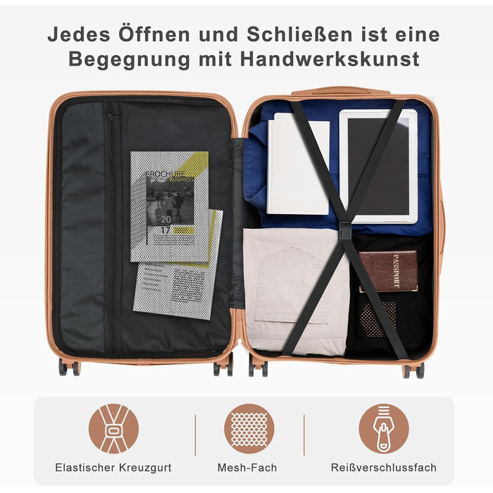 Набір валіз LALAHO 4 шт: дорожній комплект з косметичками, валізи з ABS пластику, багажний набір з косметичним мішечком, ручна валіза та 4 захисними куточками (Чорно-коричневий, Набір валіз 4 шт (смужки))