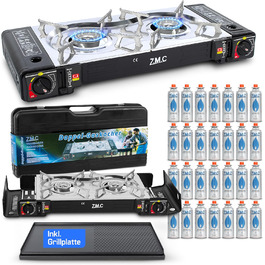 Газовий набір для кемпінгу ZMC 2-поверховий з адаптером для LPG + 4 балончики 227г + кейс. Потужність 2,5кВт, з п'єзозапалюванням, для відпочинку на природі та дому. (Газовий нагрівач + гриль + 28 балончиків)