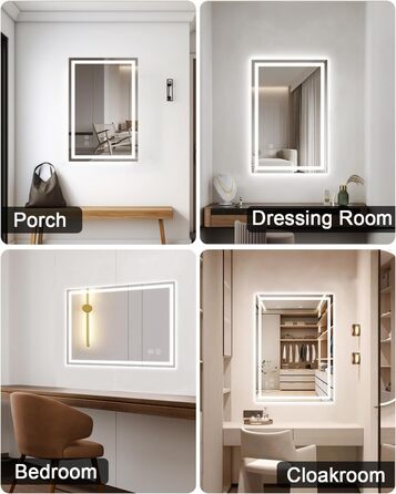 Дзеркало для ванної кімнати Habison з підсвічуванням LED, 50x70 см, сенсорне керування, регулювання яскравості, 3 колірні температури, функція пам'яті, антизапар, без Bluetooth