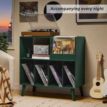 Підставка для платівок велика з місцем для зберігання, для програвачів, 300 альбомів, зелений колір, для музичної кімнати та вітальні