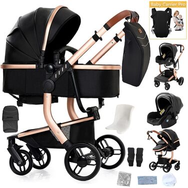 Дитяча коляска 3 в 1 Kinderwagen, 0-4 роки, чорна, з автокріслом та аксесуарами