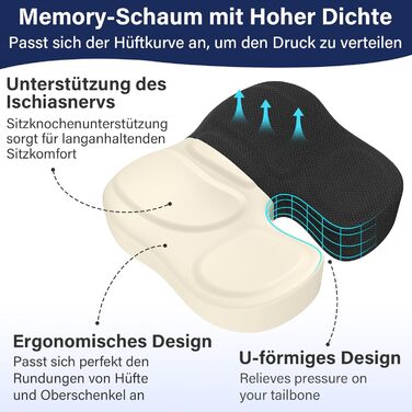 Ортопедична подушка для сидіння, ергономічна подушка для офісного крісла, подушка для куприка, комфортна подушка для стільця, зняття стресу, подушка для стільця, сидіння для автомобіля та офісу - чорна