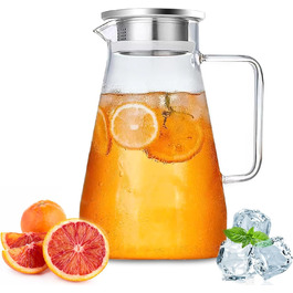 Скляний глечик Nutabevrd 2.3 л з нержавіючою кришкою, фільтром та ручками. Підходить для води, кави, молока, соку, вина та інших напоїв. Легко миється.