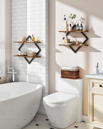 Набір плаваючих полиць Wandregal 2 шт, двоярусні настінні полиці в вітальню, спальню, кухню, офіс, коричневі та чорні DTBJ01P2BF