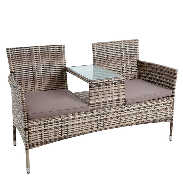 Садові меблі ESTEXO з ротангу: Лавка-диван 2-місна, комплект для саду та балкону, бежево-коричневий