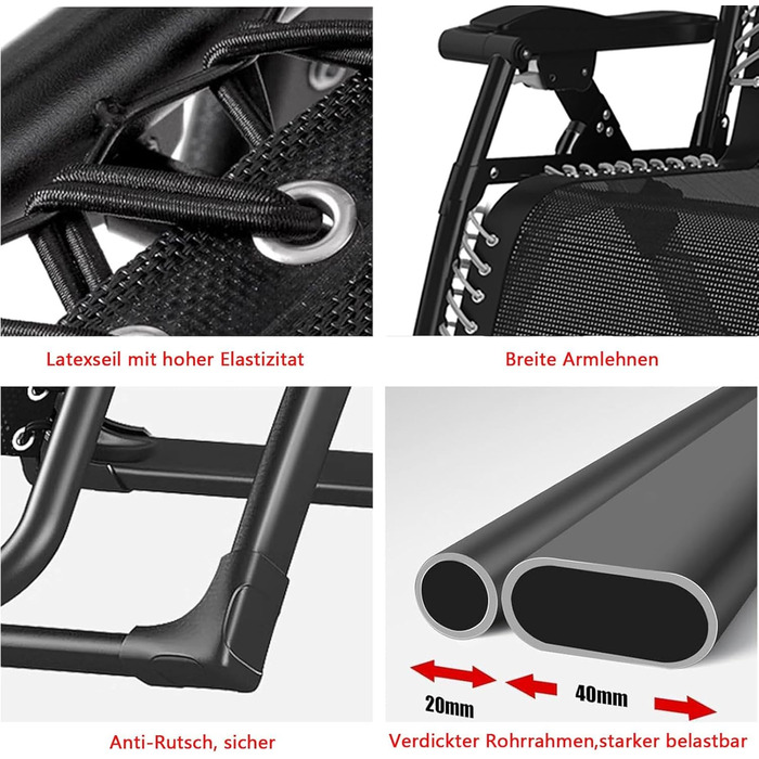 Розкладний шезлонг для саду та відпочинку на природі - Gartenliege, 200 кг, чорний