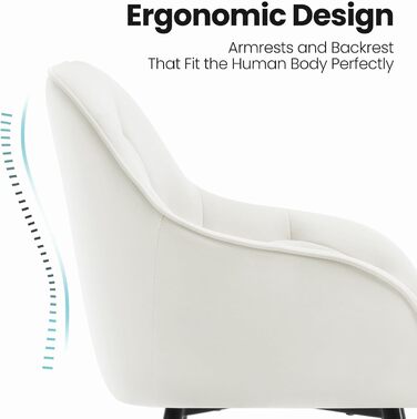 Крісла для їдальні WOLTU - 6 шт. в наборі, з м'якою спинкою та підлокітниками, з металевими ніжками, оксамитова оббивка, кремовий колір