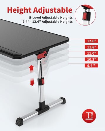 SAIJI Регульований стіл для ноутбука: портативний піднос для ноутбука з підніжними ніжками, для дивану, ліжка, підлоги. Чорний, 52x30 см