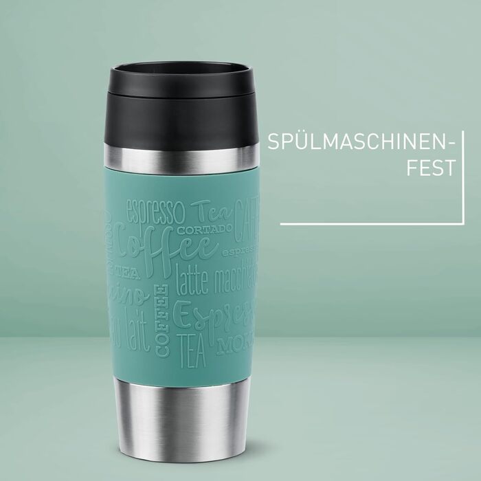 Термокружка Emsa N20210 Travel Mug Classic, 0.36 л, нержавіюча сталь, Petrol | Збереження тепла 4 години, холоду 8 годин | 100% герметична, з невеликим отвором для пиття, придатна для миття в посудомийній машині