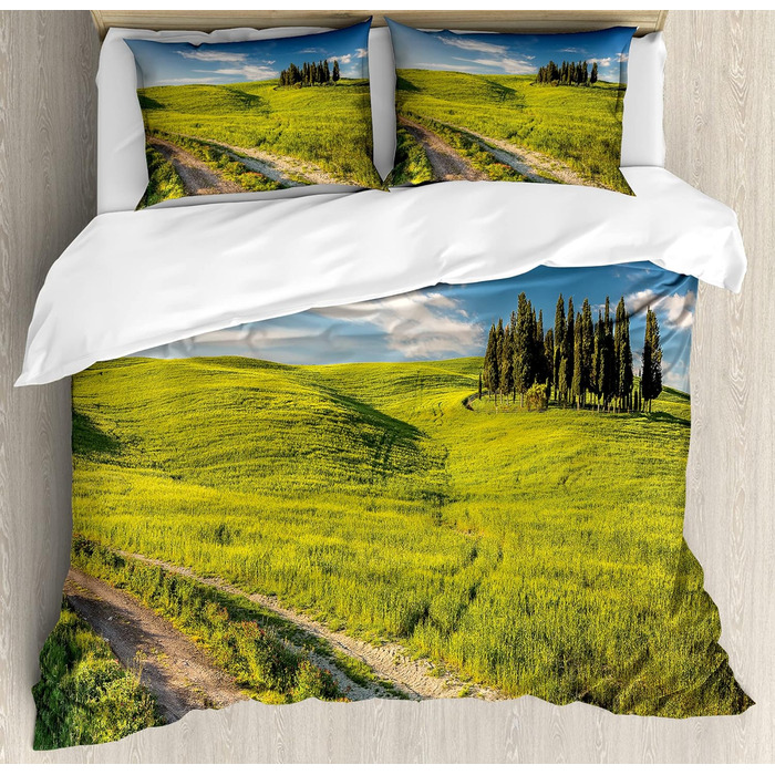 Набір підковдр ABAKUHAUS Tuscany для односпальних ліжок, Tuscany Wild Display, Захист від кліщів Алергіки, що підходить з наволочкою, (230 x 220 см - 70 x 50 см, небесно-блакитний папороть-зелений)