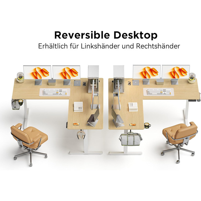 Електричний кутовий стіл WALKINGDESK 190 x 150 см з регулюванням висоти, для офісу, дому, геймінгу, з кабелеуправлінням, колір дуб