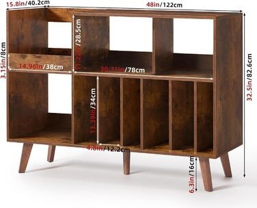 Стійка для платівок з полицями на 450 альбомів, коричнева. Підставка для вінілових платівок для музичної кімнати або вітальні