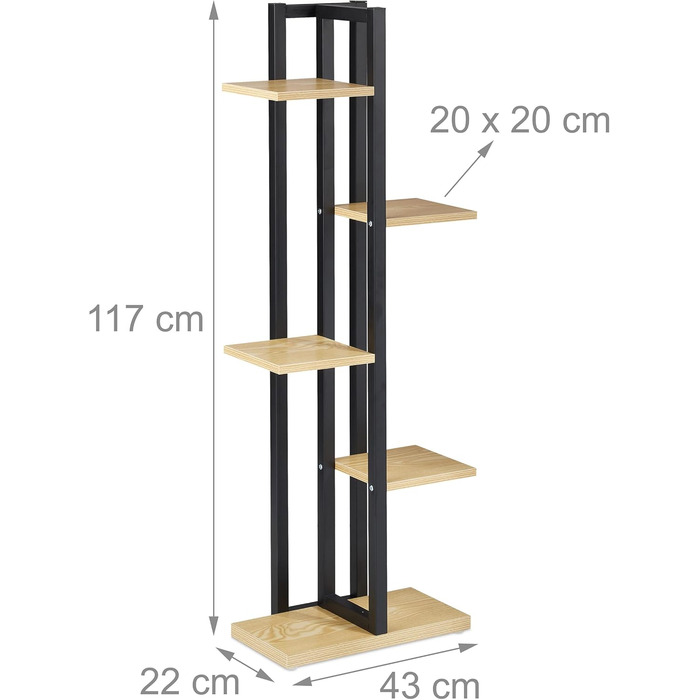 Полиця для рослин Relaxdays, сходи для квітів 5 полиць, 117x43x22 см, сталь/МДФ, внутрішня, світло-коричнева