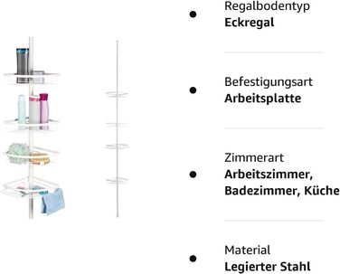 Кутова полиця для телескопа bremermann, 4 кошики, телескопічний стрижень довжиною не більше 290 см (білий)