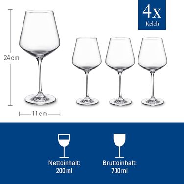 Villeroy & Boch La Divina: Набір келихів для вина Бургундія, 4 шт, 200 мл, склокришталь, безпечно мити в посудомийній машині