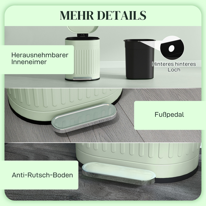 Відро для сміття 20л з педаллю та кришкою, знімним внутрішнім відром, функцією плавного закривання, 36,5 x 31,2 x 45 см, зелений колір