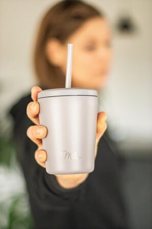 Термокружка Milu 400 мл, не протікає, з нержавіючої сталі, з трубочкою, ізольована, зберігає тепло 10 годин / холод 20 годин, без BPA (Taupe Grau)