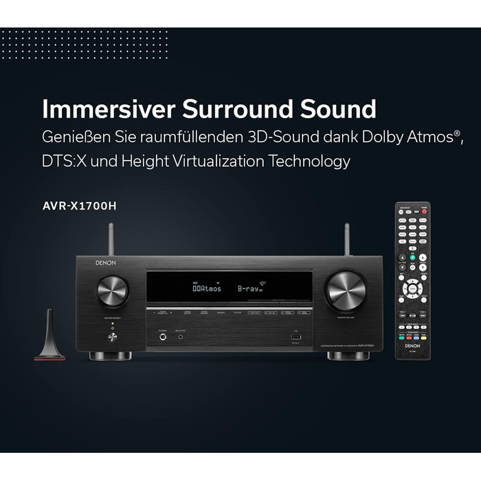 Канальний AV-ресивер Denon AVR-X1700H, Dolby Atmos, 8K HDMI, Bluetooth, Wi-Fi, Alexa, Чорний, 7.2-