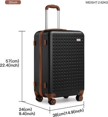 Чохол-валіза KONO, 57x38x24 см, 20 дюймів, ABS, TSA-замок, чорний