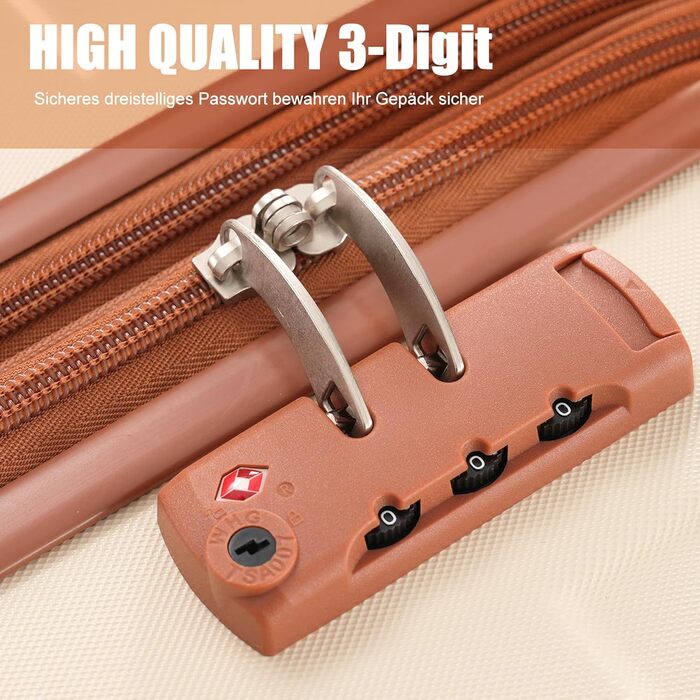 Набір валіз Merax 5 шт. (M-L-XL) з ABS-пластику, TSA-замок, розширювані, з сумкою та косметичкою (Бежевий)