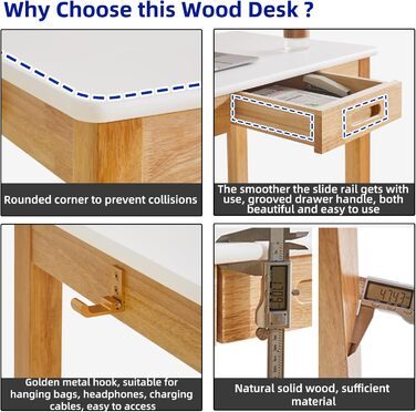 Дерев'яний письмовий стіл з шухлядою та вішалкою, компактний комп'ютерний стіл, 100 x 50 x 75 см, YD-WD01N