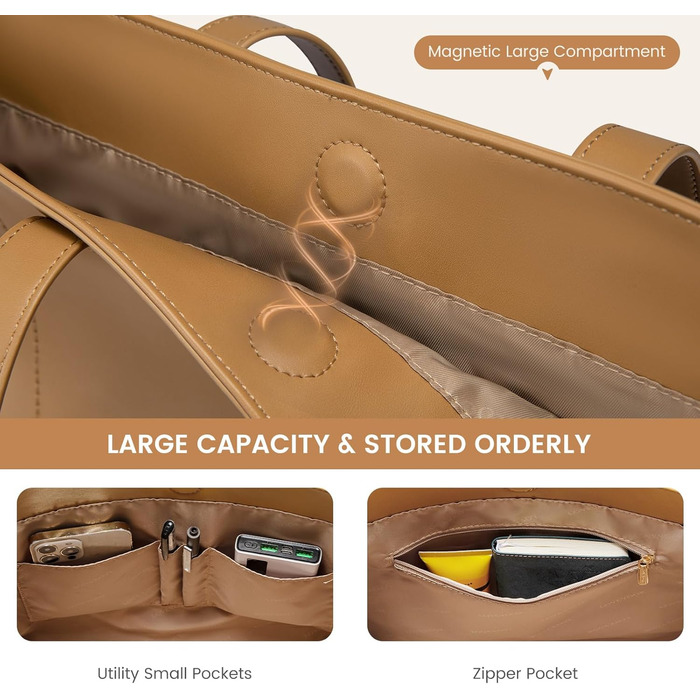 Сумка жіноча LOVEVOOK з натуральної шкіри, велика містка, на плече, тоут, для роботи та повсякденного використання, коричнева